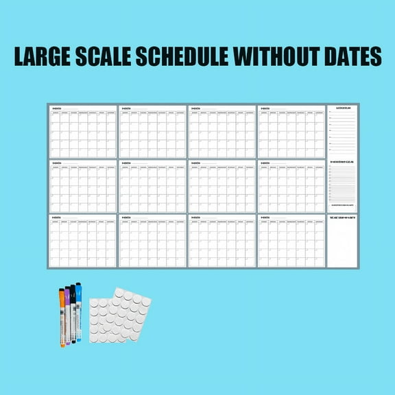 Beautynvta Dry Erase Wall Calendar, 34''x55'', Blank Undated Yearly Calendar, Whiteboard Laminated Planner, Reusable Laminated Office 12-Month Dry Erase Calendar for Wall