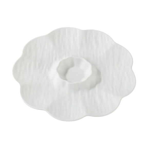 Beautynvta Dumpling Plates with Dipping Saucer, 9.25'' Plastic Fry Shrimp Sushi Plates, Multifunctional Food Platter for Snack, Dessert, Fruit, Veggies, French Fries, White