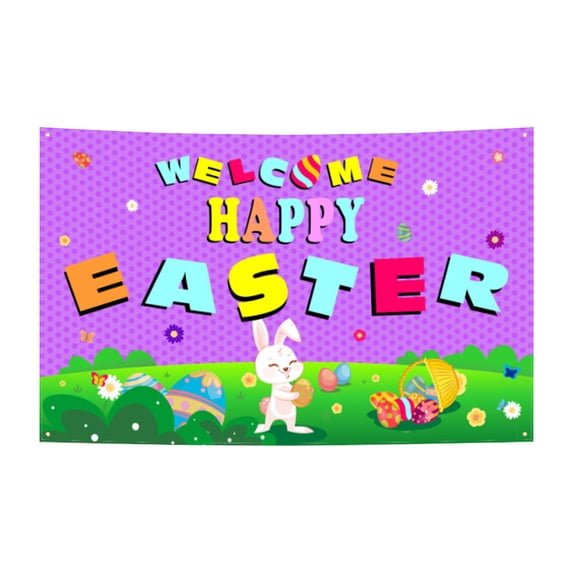 Beautynvta Easter Backdrop Happy Easter Decorations Spring Floral Colorful Eggs Yard Backdrop Garage Door Decorations for Party Photo Props Supplies, 45''x71''