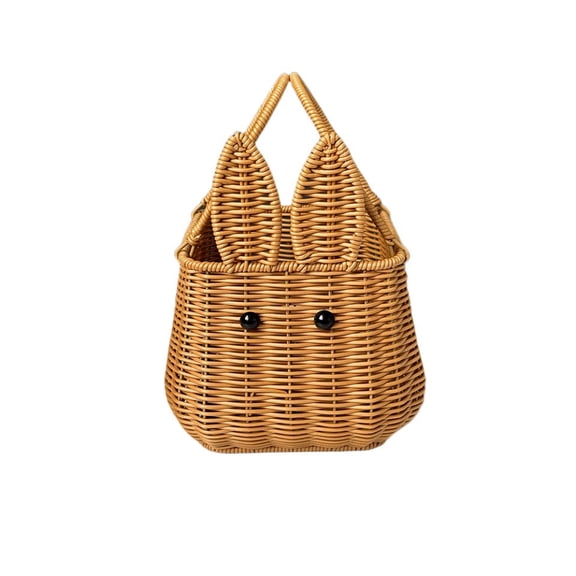 Beautynvta Easter Basket with Handle Bunny, Easter Spring Woven Picnic Basket with Cute Rabbit Ears for Kids, Candy Storage Toy Girl Party Supplies