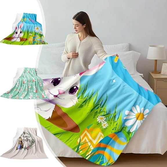 Beautynvta Easter Blanket, Easter Themed Flannel Throw Blanket, Soft Spring Bunny Decorative Blanket for Couch Sofa Bed Lounging, 39.4x27.5 Inch