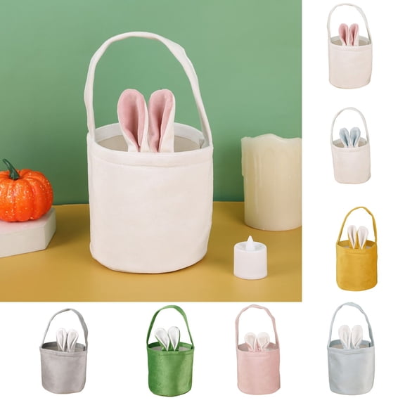 Beautynvta Easter Bunny Basket, Bunny Storage Bag with Plush Rabbit Ears, Easter Buckets, Personalized Egg Hunting Bags, Easter Tote Bags for Gifts Storage