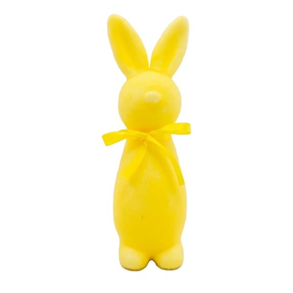 Beautynvta Easter Bunny Decorations, 9.6'' Flocked Bunny Statue with Bow, Cute Standing Rabbit Ornament for Easter Table Centerpiece Spring Garden Outdoor Decorations