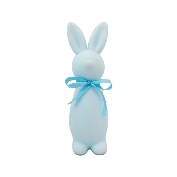 Beautynvta Easter Bunny Decorations, 9.6'' Flocked Bunny Statue with Bow, Cute Standing Rabbit Ornament for Easter Table Centerpiece Spring Garden Outdoor Decorations