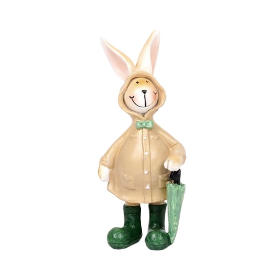 Beautynvta Easter Bunny Decorations, Resin Raincoat Rabbit Statue with Umbrella, Cute Standing Bunny Ornament for Easter Table Centerpiece Spring Garden Outdoor Decorations