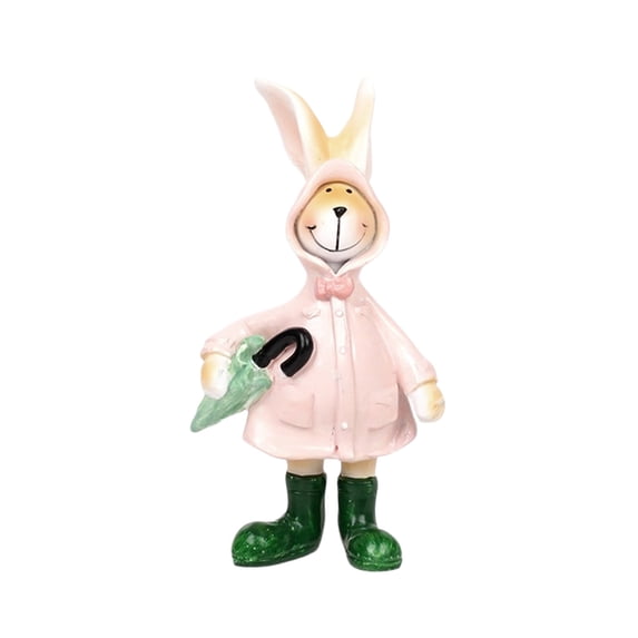 Beautynvta Easter Bunny Decorations, Resin Raincoat Rabbit Statue with Umbrella, Cute Standing Bunny Ornament for Easter Table Centerpiece Spring Garden Outdoor Decorations