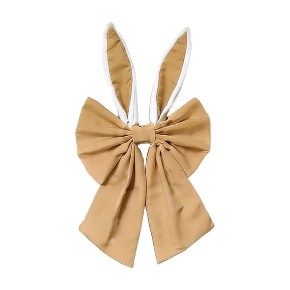 Beautynvta Easter Bunny Ear Bow Ornament, Khaki Rabbit Easter Bow Hanging Decor for Wreath Door Wall Spring Easter Home Decor, 15.7x7.9 Inch