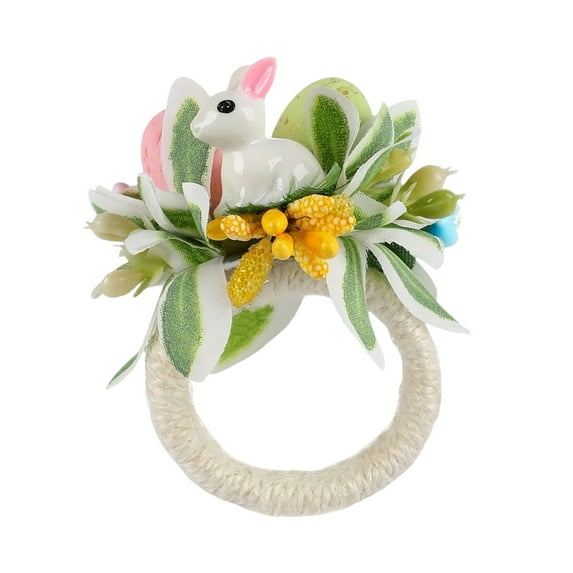 Beautynvta Easter Bunny Napkin Ring, Spring Easter Eggs Napkin Holder Rattan Farmhouse Tissue Rings for Table Decor Dinner Party Settings