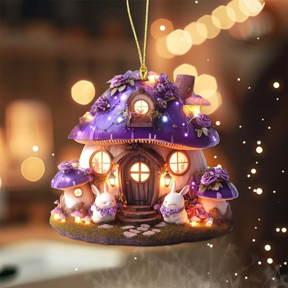 Beautynvta Easter Decoration, Exquisite 2D Acrylic Mushroom House Hanging Ornaments, Cute Bunny Decor, Personalized Easter Pendant for Tree, Car, Backpack Decor