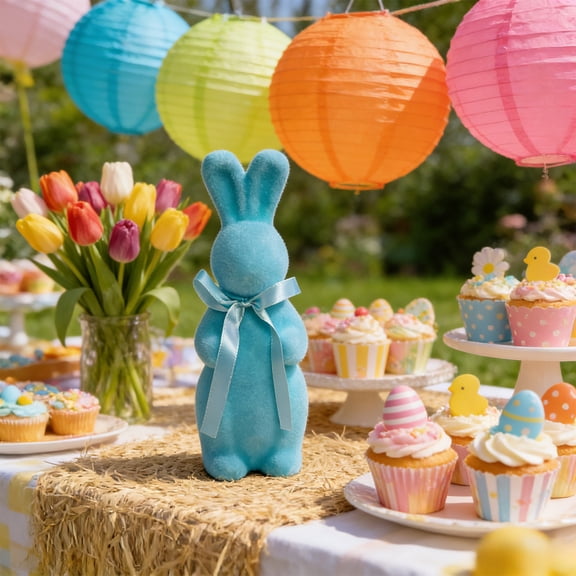 Beautynvta Easter Decoration, Flocked Bunny Figurines with Bow Ties, Standing Foam Rabbit Statue for Easter Centerpieces, Spring Home Tabletop Shelf Decor, 7.8''x2.7''