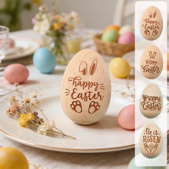 Beautynvta Easter Decoration, Handcrafted Wooden Easter Egg with Carved He is Risen & Hands Design, for Spring Home Decor, Table Centerpiece & Easter Gift