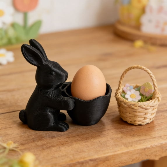 Beautynvta Easter Decorations, Black Bunny Figurine with Holding Basket, Easter Rabbit Statue Tabletop Decor, Easter Bunny Gifts for Home Office Table Decor