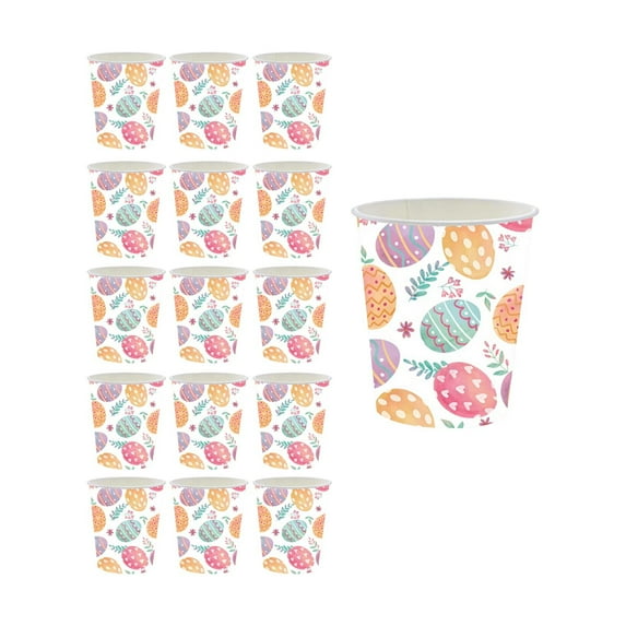 Beautynvta Easter Egg Theme Party Tableware Set, 16 Pcs 9'' Happy Easter Colorful Eggs Pattern Disposable Paper Cups for Spring Celebration, Picnic, Serves 16 Guests