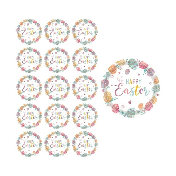 Beautynvta Easter Egg Theme Party Tableware Set, 16 Pcs 9'' Happy Easter Colorful Eggs Pattern Disposable Paper Plates for Spring Celebration, Picnic, Serves 16 Guests