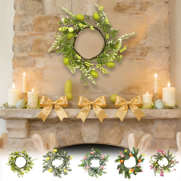 Beautynvta Easter Egg Wreath, 9.84'' Artificial Cedar Branches Wreath with Pink Eggs and Berries, Spring Wreath for Front Door Wall Table Centerpiece Decor