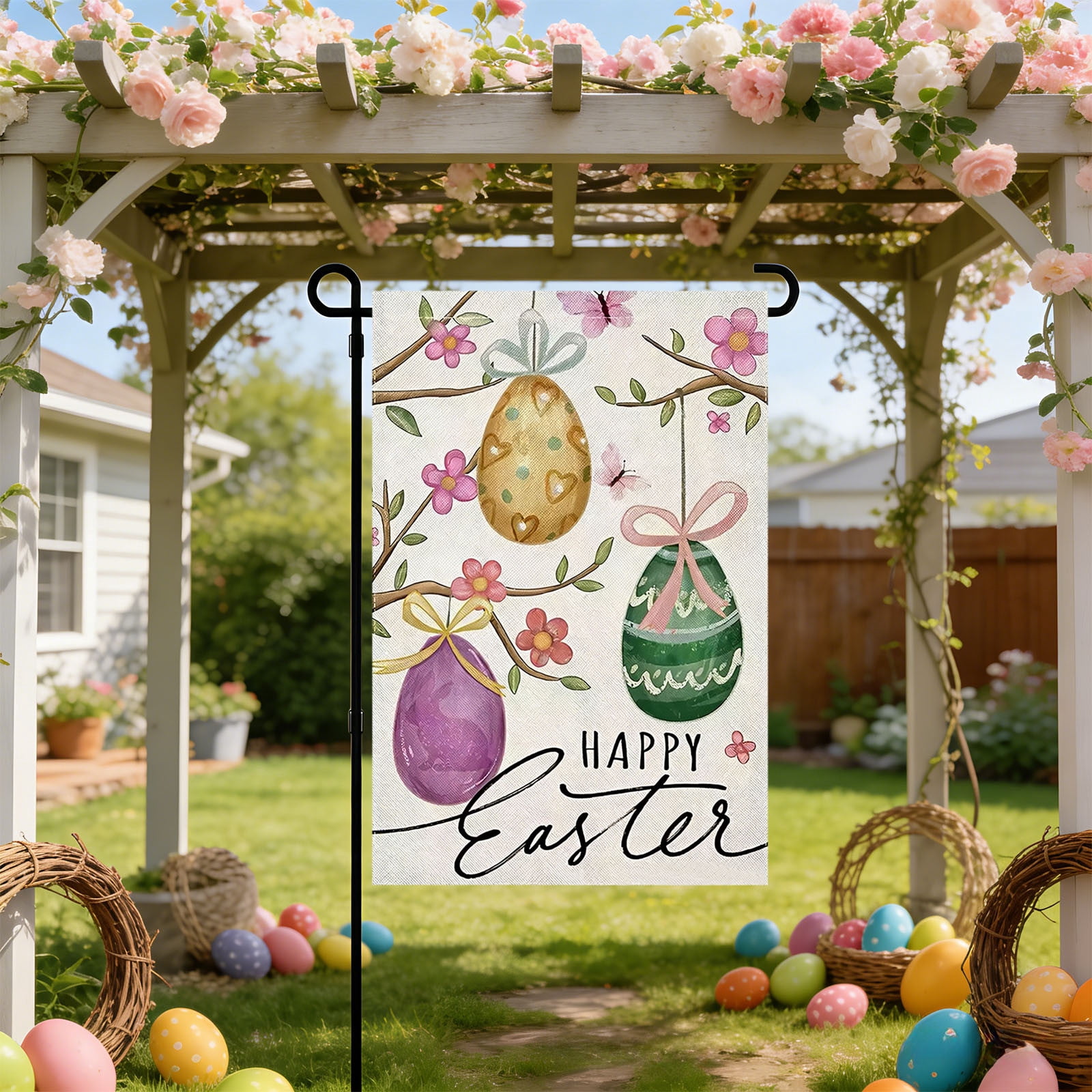 Beautynvta Easter Garden Flag, 12''x18'' Double Sided Happy Easter Flag ...