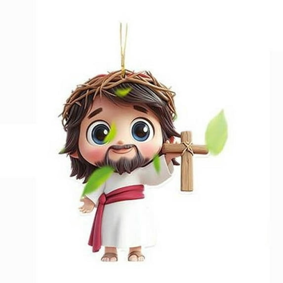 Beautynvta Easter Ornaments, 2D Flat Christians Hanging Ornaments, Acrylic Cartoon Jesus Pendant for Keychain Car Rearview Mirror Backpack Accessories