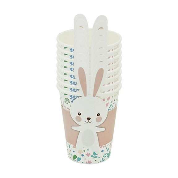 Beautynvta Easter Party Tableware Set, 8 Pcs Disposable Bunny Paper Cups, Cute Rabbit Cups with Floral Patterns for Easter Picnic Spring Tea Hunting Egg Party Supplies