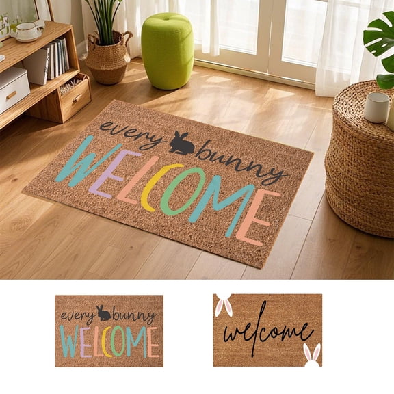 Beautynvta Easter Welcome Doormat, Bunny Door Mat Front Door Rug Non-Slip Backing Floor Mats for Home Outdoor Porch Entryway Entrance Decor, 23.62x15.75 Inch