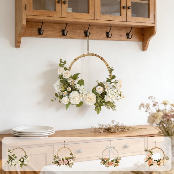 Beautynvta Easter Wreath Decoration, Artificial Flower Wreath for Front Door, Mixed Flowers Decorative Wreath for Wall Window Wedding Party Hanging Decorations