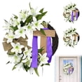 thumbnail image 1 of Beautynvta Easter Wreath for Front Door, 13.8'' Religious Cross Wreath with White Lilies and Bow, Jesus Lily Hanging Sign for Home Spring Religious Farmhouse Porch Decor, 1 of 8