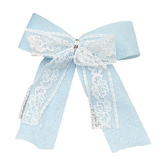 Beautynvta Fabric Christmas Bow Ornaments, Velvet Lace Edge Rustic Hanging Crafts Bows, Handmade Polyester Bow for Indoor Outdoor Decor, 5.12''x5.12'', Light Blue