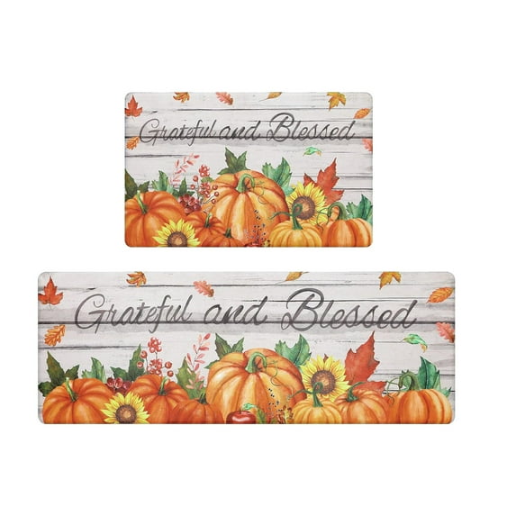 Beautynvta Fall Kitchen Rugs Set of 2, Fall Kitchen Decor, Gnomes Pumpkin Kitchen Mats for Halloween Thanksgiving Kitchen Decor, 15.7''x23.6''-15.7''x47.2''