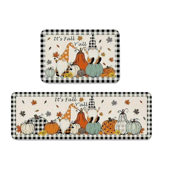 Beautynvta Fall Kitchen Rugs Set of 2, Fall Kitchen Decor, Gnomes Pumpkin Kitchen Mats for Halloween Thanksgiving Kitchen Decor, 15.7''x23.6''-15.7''x47.2''