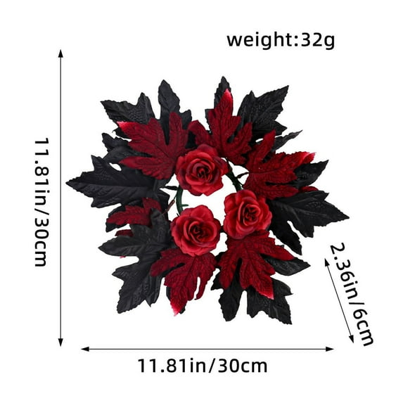 Beautynvta Fall Maple Leaf Candle Rings Wreath, Artificial Maple Leaf Candle Holder with Berries or Roses for Halloween Party Thanksgiving Home Table Centerpieces Decorations
