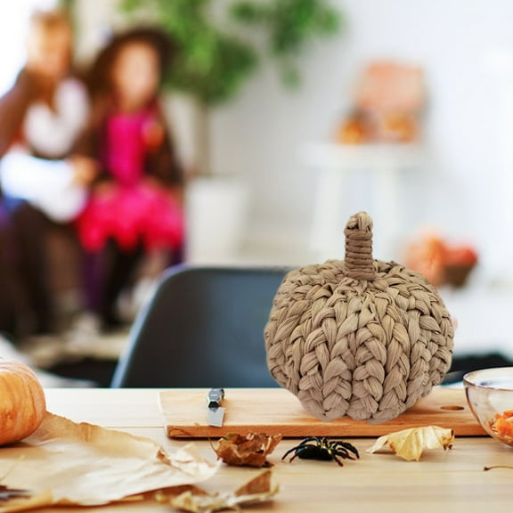 Beautynvta Fall Straw Pumpkin Decoration, Handmade Weave Pumpkin Ornament, Straw Weave Pumpkin Model for Halloween Autumn Thanksgiving Dining Table Coffee Table Decoration, M
