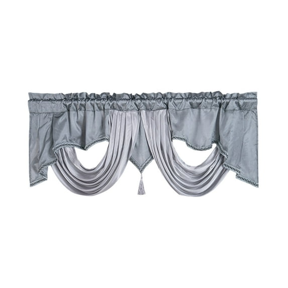 Beautynvta Fancy Window Valance, Solid Color Small Curtains with Soft Satin Swag, Curtain Valance with Rod Pocket for Bedroom, Living Room, 18''x55'', Gray