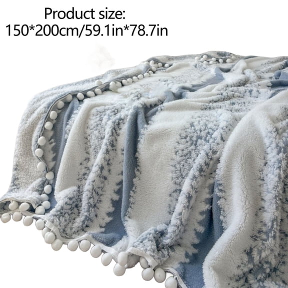 Beautynvta Fleece Blanket with Ball Pom Fringe, Sofa Office and Nap Blanket, Super Soft Cozy Lightweight Bed Blanket for All Season, 59''x79'', Gray