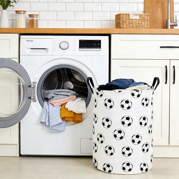 Beautynvta Foldable Laundry Basket, Soccer Pattern Storage Hamper, Large Lightweight Dirty Clothes Organizer for College Dorm Bathroom Bedroom, 19.7x15.8x15.8 Inch