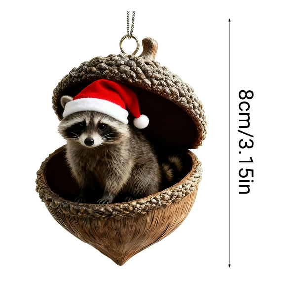 Beautynvta Forest Animal Acorn Ornaments, 3.15'' Forest Animal with Hat in Acorn Ornaments for Christmas Tree, Personalized Acrylic Hanging Ornament, Gifts for Animals Lovers
