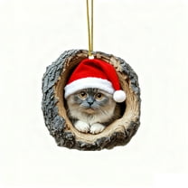Beautynvta Forest Animal Christmas Ornaments, 3.15'' Cozy Xmas Cat in Tree Hole Ornaments for Christmas Tree, Personalized Acrylic Hanging Ornament, Gifts for Animals Lovers