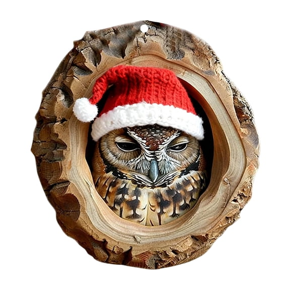 Beautynvta Forest Animal Christmas Ornaments, 3.15'' Cute Christmas Owl in Tree Hole Ornaments for Christmas Tree, Personalized Acrylic Hanging Ornament, Gifts for Animals Lovers