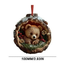 Beautynvta Forest Animal Christmas Ornaments, 3.94'' Sleeping Forest Bear in Pinecone Ornaments for Christmas Tree, Personalized Acrylic Hanging Ornament, Gifts for Animals Lovers