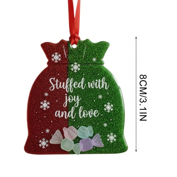 Beautynvta Friendship and Joys Sea Glass Ornaments, Christmas Tree Decorations, Handmade Sea Glass Acrylic Pendant for Winter Wedding Party Hanging Decor,(Candy Pocket)