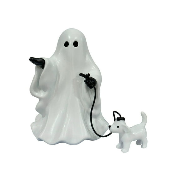 Beautynvta Ghost Walking Dog Statue Decor, Walking Dog Ghost Candle Holder, Cute Spooky Ghost and Dog Candlestick Figurine, for Holiday Party and Tabletop Display