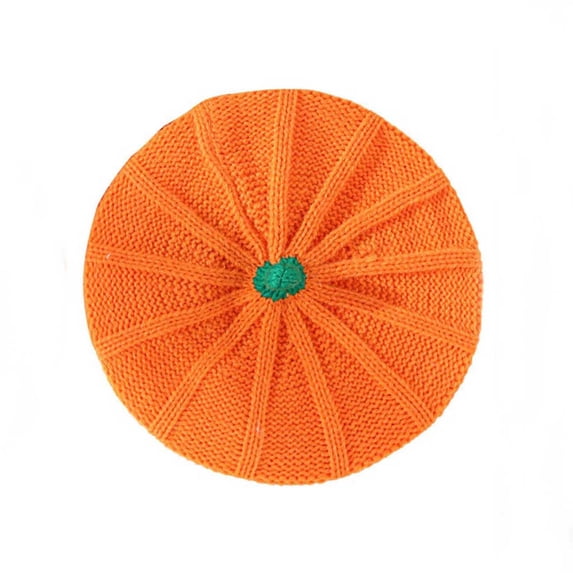 Beautynvta Halloween Beret Hat, Orange Pumpkin Beret Hat, Knitted Plush Cute Winter Warm Soft Cap for Halloween Women Adult, 10.24''x3.94''
