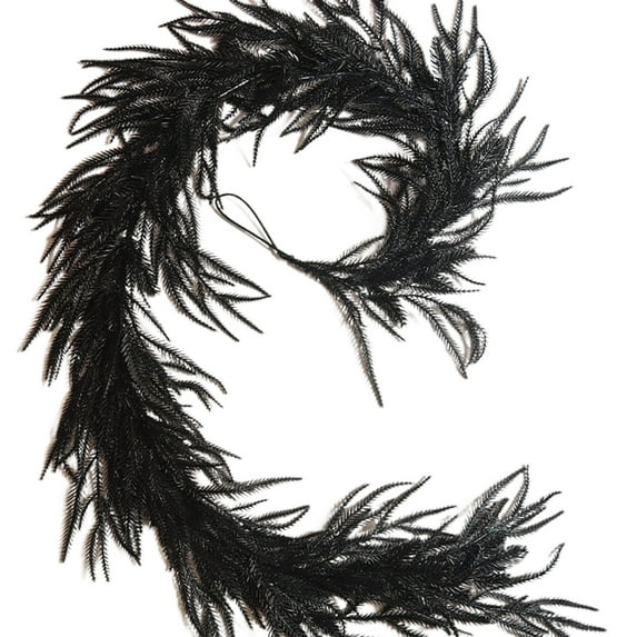 Beautynvta Halloween Black Pine Leaves Garlands, 7.22 Ft Artificial Halloween Garland Realistic Christmas Garland Decorative Garland for Front Door, Wall, Mantel