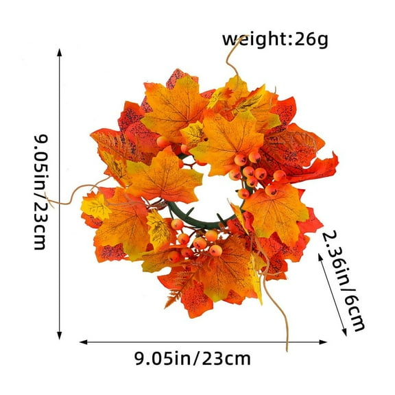 Beautynvta Halloween Candle Rings Wreath, Fall Artificial Maple Leaf Berries Wreath Holder for Halloween Thanksgiving Party Table Centerpiece Decoration