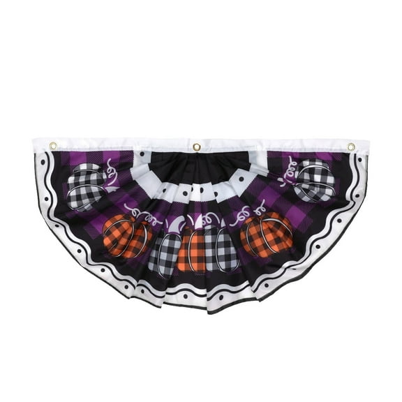 Beautynvta Halloween Flag Bunting Half Fan Hanging Pleated Flag Banner with 3 Grommets, Outdoor Ghost Pumpkin Skull Half Fan Flag for Halloween House Holiday Yard Decorations Party Props