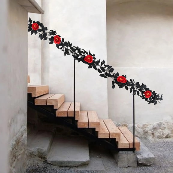 Beautynvta Halloween Garland Vine Leaves, 69'' Artificial Hanging Leaves Vine with Rose Pumpkin Berries Decoration, Fall Fake Plastic Long Stems Plants for Indoor Outdoor Party Wall