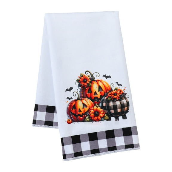 Beautynvta Halloween Kitchen Towel, Pumpkins Gnome Heart Buffalo Plaid Kitchen Towels Dish Towels, Halloween Decorative Hand Towels, 17.7''x27.5''