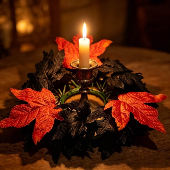 Beautynvta Maple Leaf Candle Ring Wreath, Artificial Fall Candle Holder Garland, Autumn Table Centerpiece Decor for Party Home Decorations