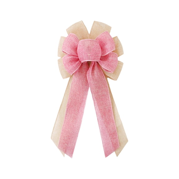 Beautynvta Handcrafted Easter Bow for Wreaths Decorations, Faux Linen Ribbon Decorative Bow, Large Easter Tree Topper Bow for Spring Home Front Door Outdoor