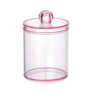 Beautynvta Holder Dispenser with Lid, Clear Plastic Bathroom Vanity Canisters Jars, Holder Storage Canister for Cotton Ball, Cotton Swab, Pads, Floss, Pink