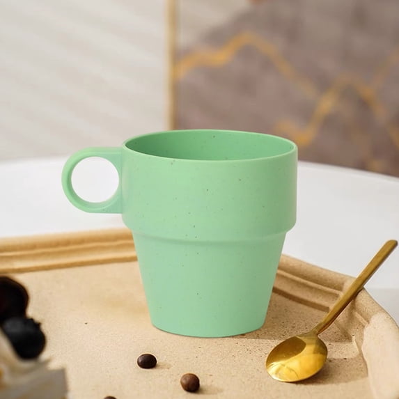Beautynvta Household Plastic Mug, Solid Color Coffee Cup with Handle, Heat-Insulating Mug, Reusable Unbreakable Mug for Tea, Coffee, Camping, Dishwasher Safe