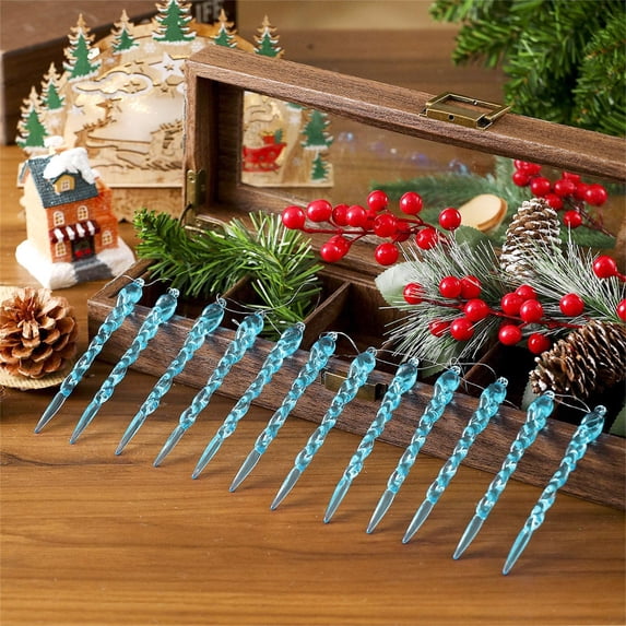 Beautynvta Icicle Christmas Tree Ornaments, Plastic Hanging Chandelier Pendants for Christmas Party Winter Decorations, 5.1", Blue